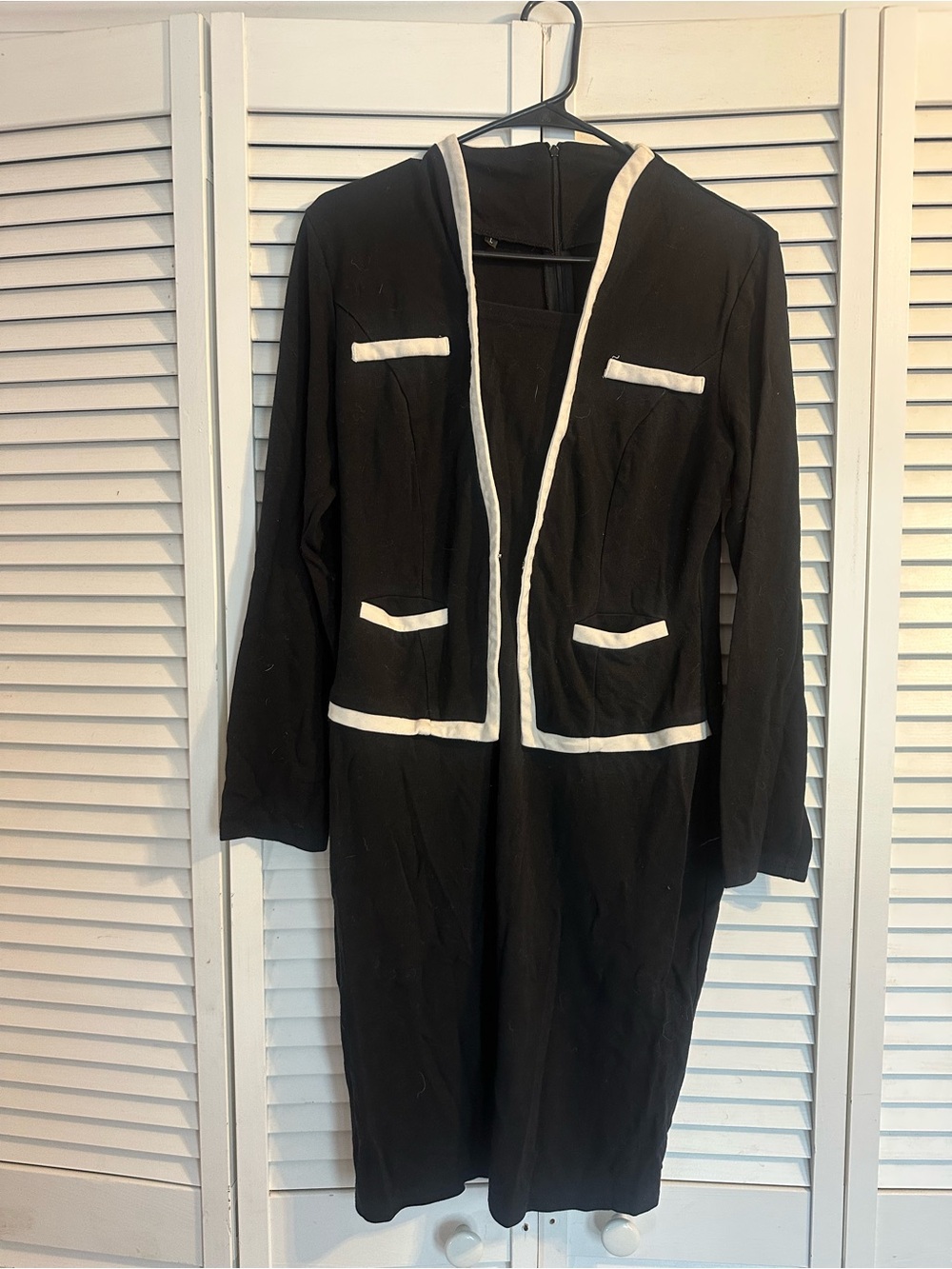 Amazon Black Dress with White Trim Long Sleeve Open Front